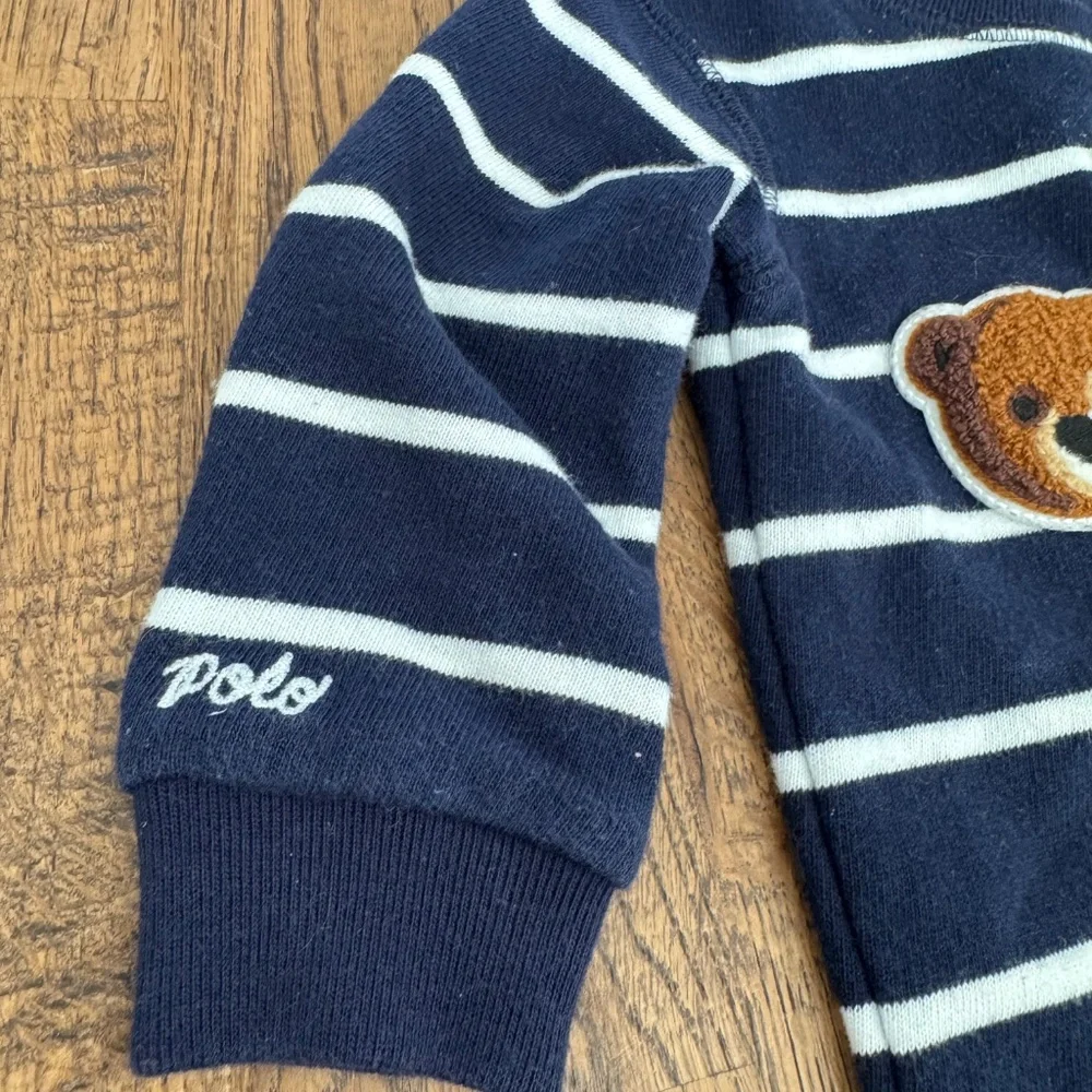 Ralph Lauren Striped Bear Patch Ruffle Bonjour‎ Dress Baby Girl Size 6 Months I